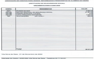 ORÇAMENTO PARA O ANO 2025 - RENDIMENTOS